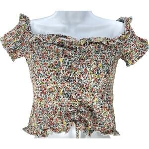 Almost Famous Top L Pink Blue Smock Floral Y2K Dainty Fairy Coquette Milkmaid